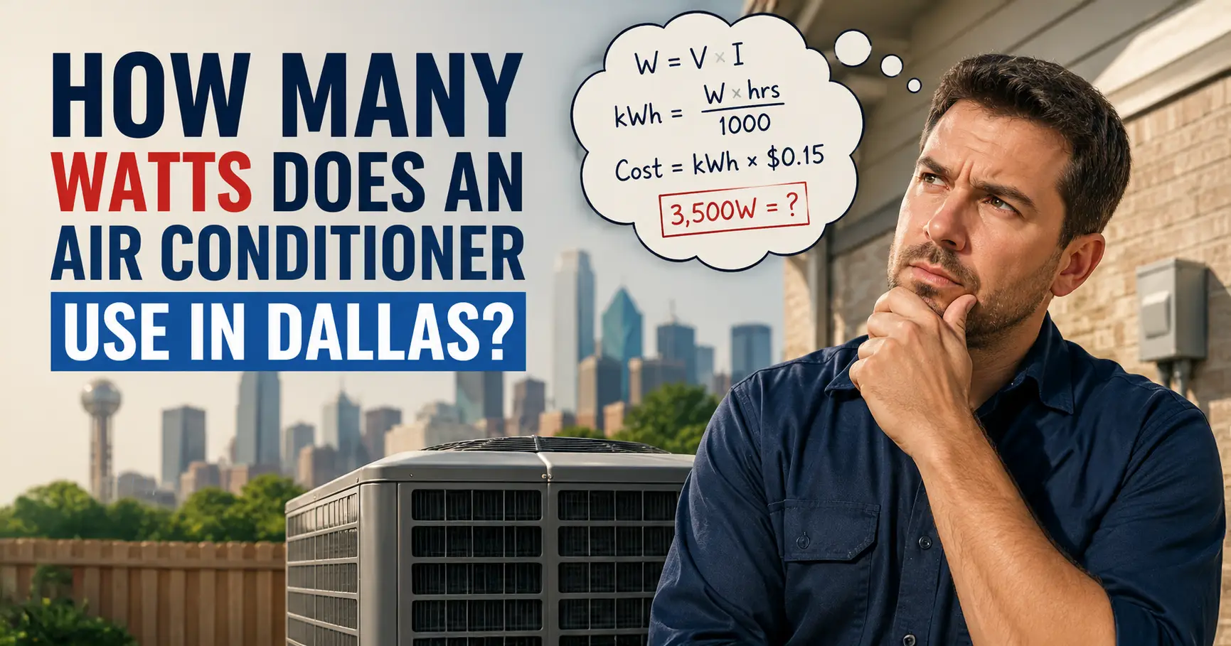 How many watts does an air coinditioner use in Dallas?