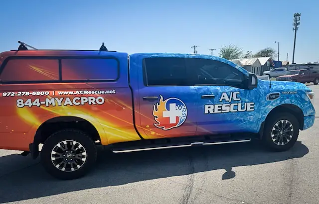 The A/C Rescue fire-and-ice wrapped service truck