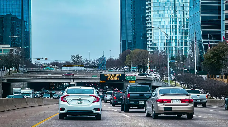 A busy highway through Dallas, TX