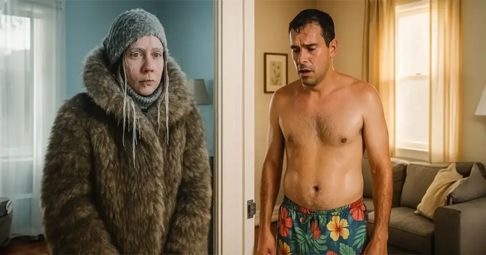A man burns up in one room while his wife freezes in another.