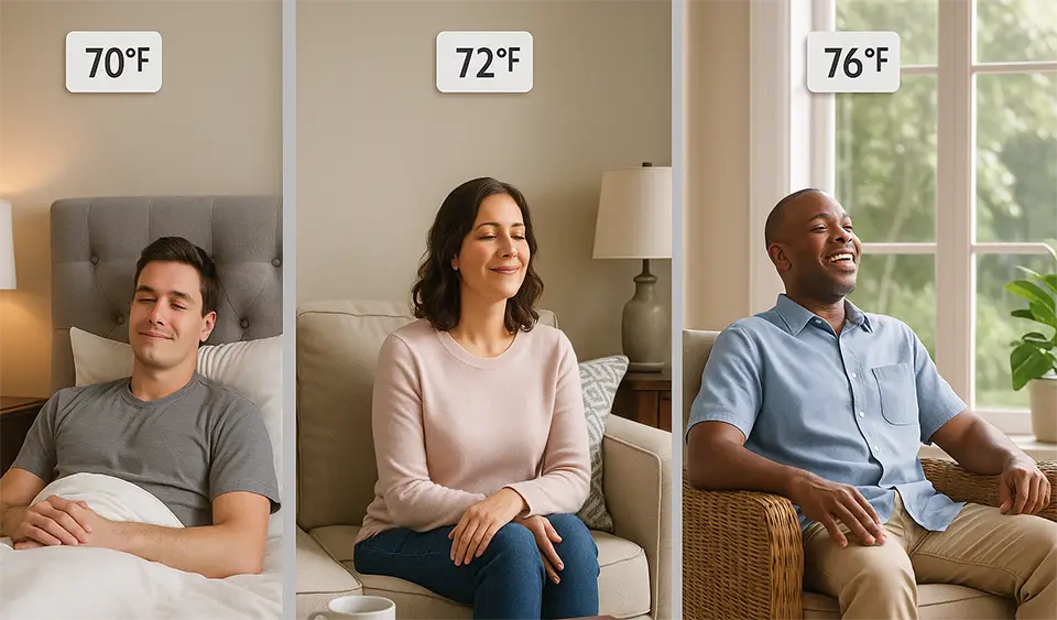 3 different housemates enjoying their preferred temperature in a zoned home.